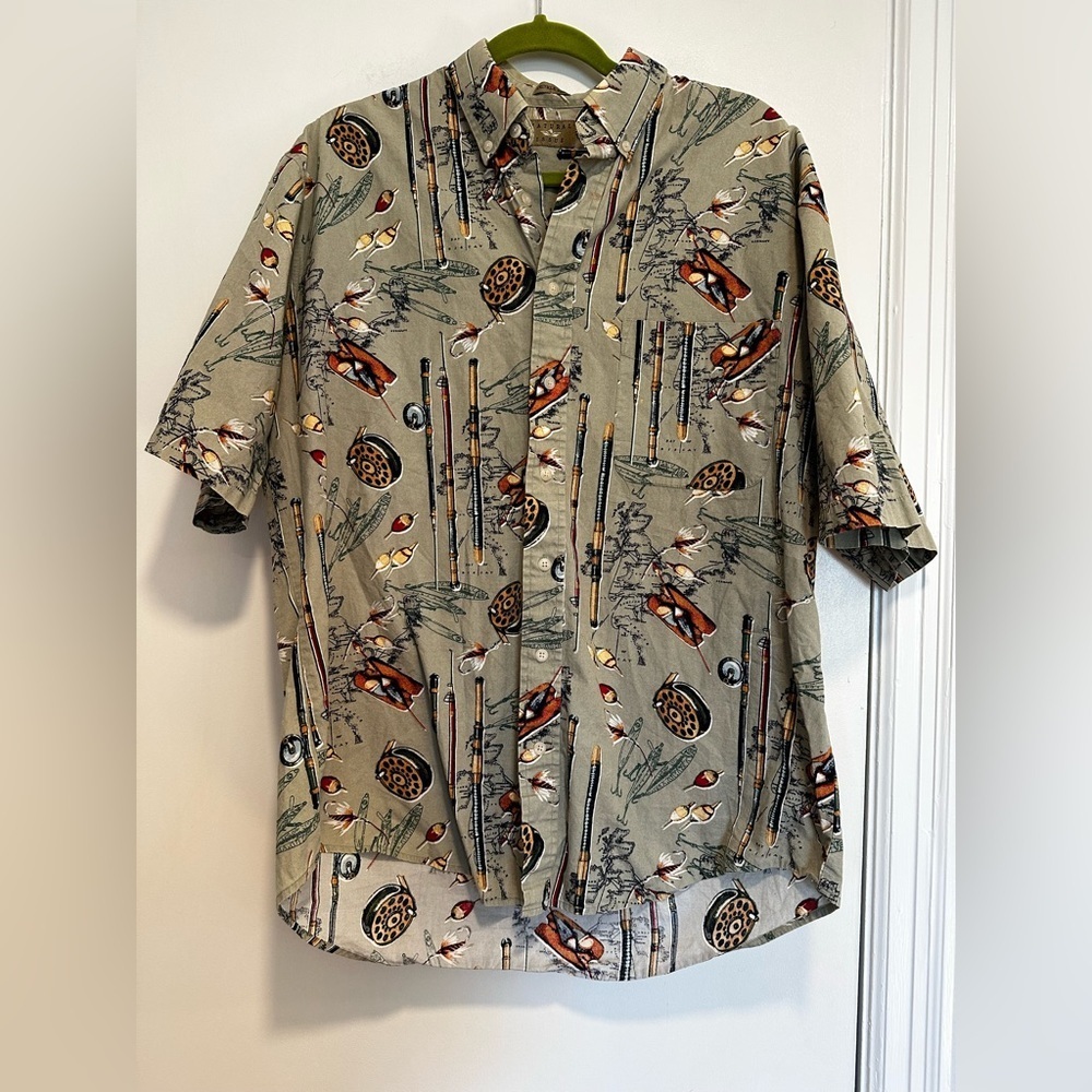 VTG 90s Natural Issue Men's Button Up Fishing Shirt XL All Over Print.